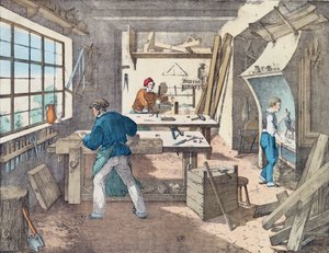 Snickarverkstad, c.1860 av French School