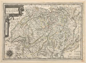 Allmän karta över de tretton kantonerna Schweiz, Vallay, Ligues, Grise, Maison-Dieu och Valteline av French School