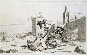 Tecknad film föreställande Mademoiselle de Montpensier (Grande Mademoiselle) "" sveper ut ur Frankrike Mazarin och hans anhängare"" av French School