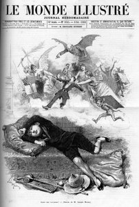 Tecknad film av en ung skolpojke som tillrättavisar från slutet av semestern som närmar sig klassuthyrning 1888. av French School
