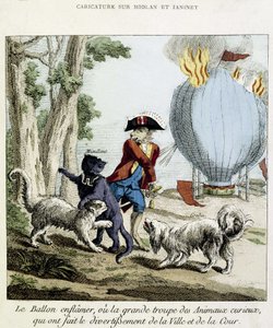 Tecknad film på elden av Miolan och Janinets ballong, 11 juli av French School