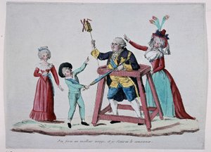 Tecknad film om kungafamiljen (Louis XVI och Marie Antoinette med sina barn) under franska revolutionen, cirka 1790 - Musee Carnavalet av French School