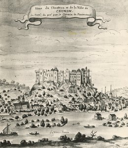 Slottet och staden Chinon av French School