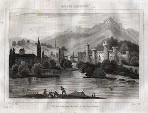 Slottet av Ivrea - Castello di Ivrea - Gravyr från "" Pittoreska Italien"" av M. de Norvins, Ch. Nodier 1834-1836. av French School