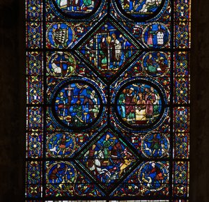 Cathedral of Chartres, målat glas: Saint Eustaches liv, låg detalj av French School