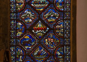 Cathedral of Chartres, målat glas: livet av noe, detalj bågen av noe på vågorna av French School