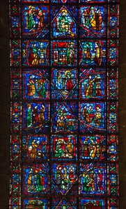 Cathedral of Chartres, målat glas: Saint fulberts liv, eveque of chartres i detalj från XI-talet av French School