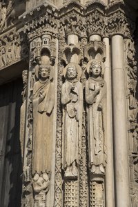 Cathedrale de chartres, detalj av buktens vänstra utbrott till höger om den kungliga porten, från vänster till höger, en kung, Roland, louis vii av French School