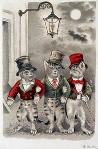 Katter i situation - vykort tidigt 1900-tal. av French School