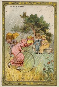 Fångad i regnet (chromolitho) av French School