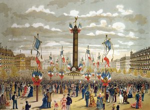 Firandet av Quatorze Juillet på Place de la Bastille, Paris, 14 juli 1880 av French School