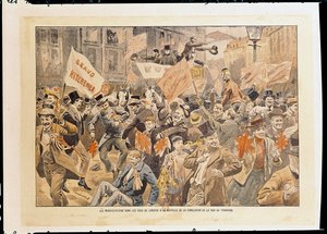 Firande på Londons gator efter nyheten om fredsslutet i Transvaal, maj 1902 (tryck) av French School