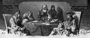 Censur: Under den gamla regimen kallas tjänsten "Black Cabinet"" för att granska privat korrespondens av säkerhetsskäl. Gravyr av 1800-talet. av French School