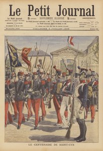 Hundraårsjubileet av inrättandet av den franska militärakademin i Saint-Cyr, Paris (färg litho) av French School