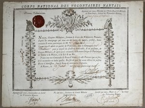 Intyg om antagning till National Guard of Volunteers of Nantes, 1789 av French School