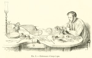 Blåslampa och gaslampa (gravyr) av French School