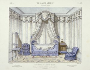 Chambre de Jeune Fille, från Le Garde-Meuble, Pub. Paris, ca 1890 (färglitografi) av French School
