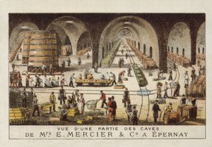 Champagnekällare hos E Mercier & Co, Epernay, Frankrike av French School