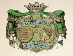 Champagneetikett för Jacquesson & Fils, Champagne Sillery Marque, mitten av 1800-talet (färg litho) av French School