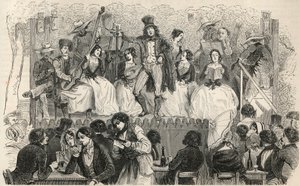 Champs-Elysees (Champs Elysees) - Sångare framför caféet Morel - Gravyr i "Tableau-de-Paris" av Edmond Texier 1852 av French School