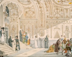 De dödas kapell, graverad av Villain, pub. 1820 (färggravyr) av French School