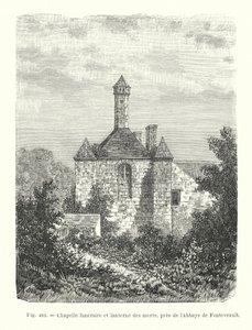 Begravningskapell och de dödas lykta, nära Fontevrault Abbey (gravyr) av French School