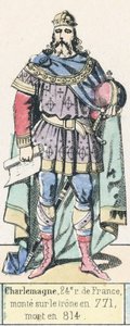 Karl den Store, Frankrikes 24:e kung, besteg tronen 771, dog 814 (färgad gravyr) av French School