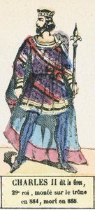 Charles II dit le Gros, 29:e kung, besteg tronen 884, dog 888 (färgad gravyr) av French School