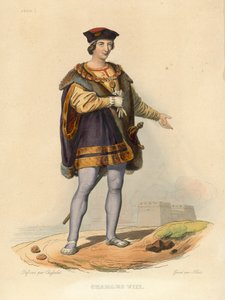Charles VIII (färgad gravyr) av French School