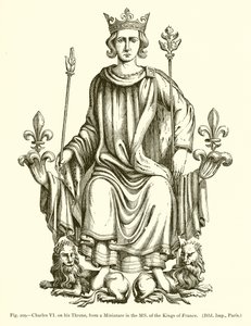 Charles VI på sin tron, från en miniatyr i MS. av Frankrikes kungar av French School