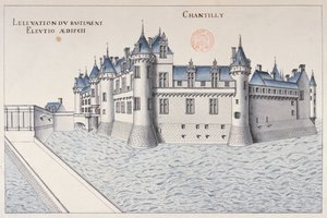 Chateau de Chantilly (penna & bläck och wc på papper) av French School