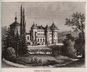 Chateau de Chastellux - Chastellux sur cure, Bourgogne - gravyr i "La France illustree: geografi, historia, statistisk administration" av V.-A. Malt-brunt. 1884 av French School