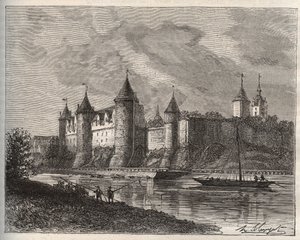 Chateau de Josselin - Morbihan en Bretagne - gravyr i "La France illustree: geografi, historia, statistisk administration" av V.A. Malt-brunt. 1884 av French School