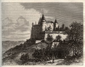 Chateau de Mercues - Cahors - gravyr i "La France illustree: geografi, historia, statistisk administration" av V.A. Malt-brunt. 1884 av French School
