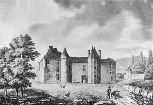 Chateau de Montaigne, Dordogne (gravyr) av French School