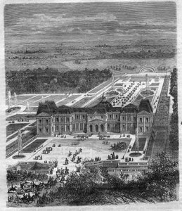 Chateau de Vaux Le Vicomte (Vaux-Le-Vicomte) av Nicolas Fouquet (1615-1680), Viscount de Melun och de Vaux Finansintendent för Ludvig XIV. Gravyr i "Historien om påvarna-kungarna-drottningarna och kejsarna genom århundradena"" av Maurice Lachatre av French School