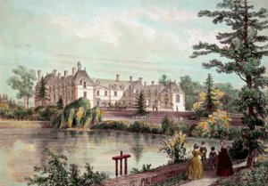 Chateau de la Loire: Utsikt över Chateau de la Seilleraye i Carquefou (Loire Atlantique). Tryck från 1800-talets privata samling av French School