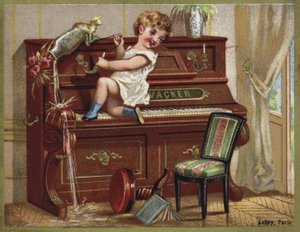 Barn som spelar på ett piano av French School
