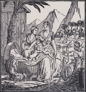 Pauls och Virginies barndom, scen ur den franske författaren Jacques-Henri Bernardin de Saint-Pierres roman Paul et Virginie (litografi) av French School
