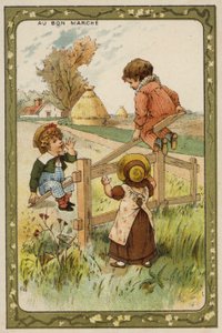 Barn som leker på en gungbräda (chromolitho) av French School