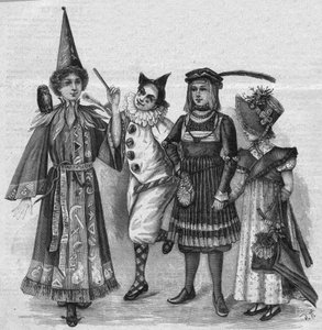 Barnkläder: häxdräkt, clown, page och "Empire". Gravyr i "La gazette du dimanche"" av den 23 januari 1896. av French School