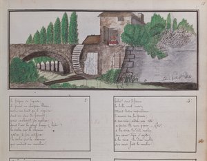 Childs skiss av en vattenkvarn, 1820 (krita & wc) av French School