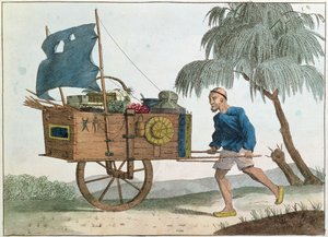 Kinesisk bonde med en skottkärra under segel, 1811 av French School