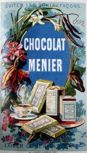 Choklad annons "" Menier"" med omnämnandet "" Undvik kontrafacons""" av French School