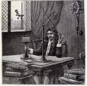 Christian Huyghens observerar "" böjelsen till rörelse "" eller kroppens elasticitet - i "" Physique Populaire"" av Emile Desbeaux av French School