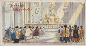 Kristna tillbedjan i det episkopala kapellet i Peking (chromolitho) av French School