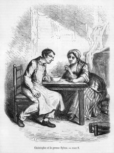 Christophe and the Fat Sylvie, illustration från "Le Pere Goriot" av Honore de Balzac (1799-1850) av French School