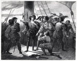 Christopher Columbus (1450-1506) Skrämmer sitt besättning av French School
