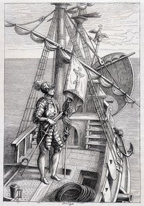 Christopher Columbus på sin trailer, sjuk. "" Discovery de la Terre"" av Jules Verne, red. Hetzel, n.d. 19:e. av French School