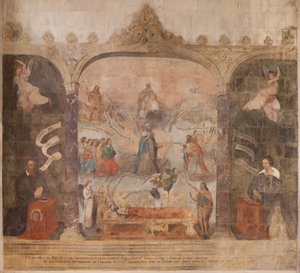 Kyrka (S:t Johannes Döparens kyrka). Interiör. Kapellet Saint-Fursy. Väggmålningar. Förhärligandet av Maria (fresk känd som den goda döden). Börja 1600-talet. av French School